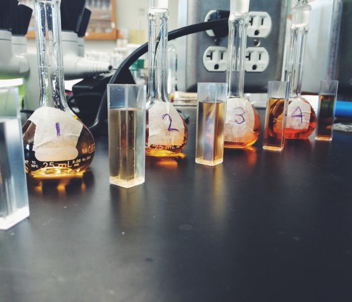 solutions on lab bench