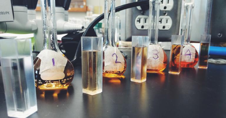 solutions on lab bench